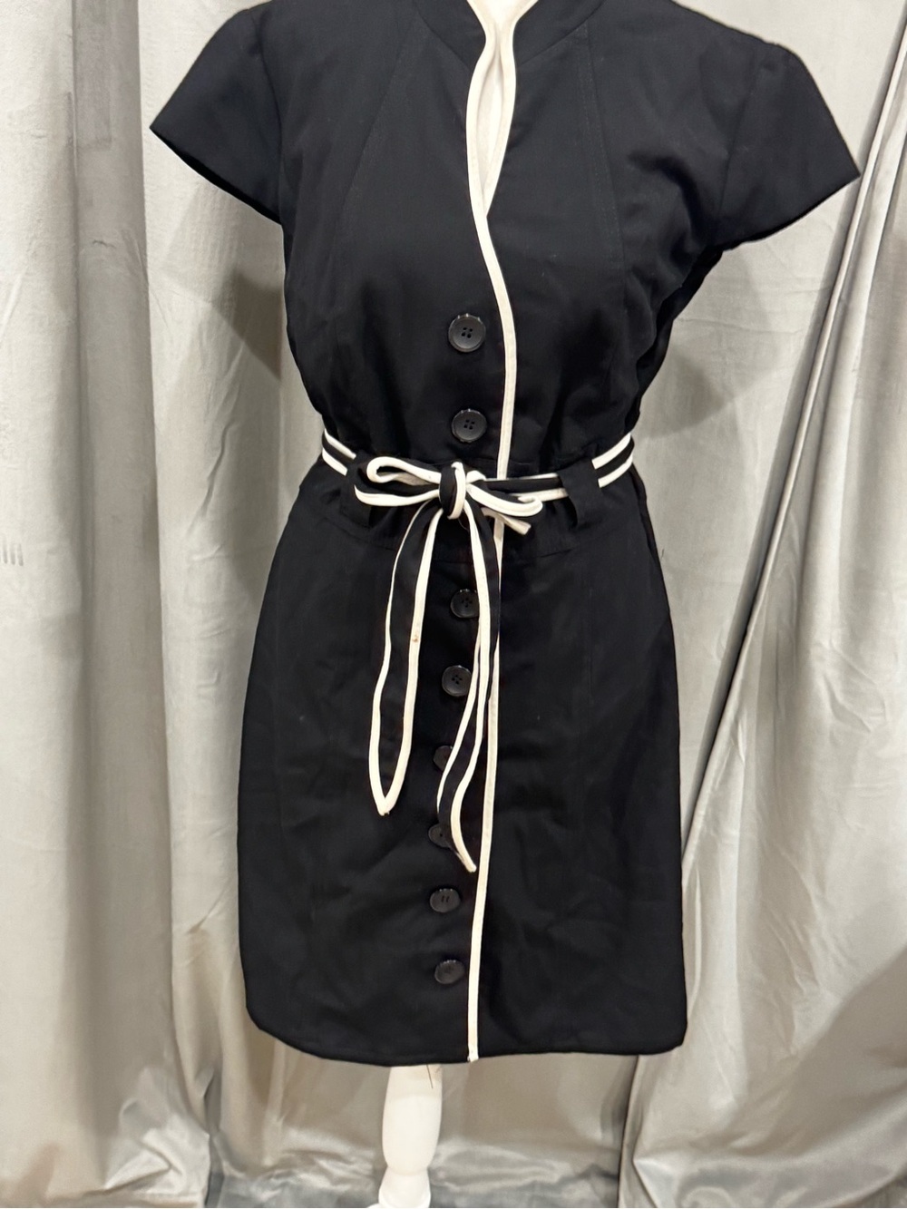 Studio I Black Dress with Cream Trim & Tie Belt